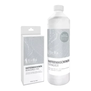 Zestaw do czyszczenia ekspresu Kaffeeglanz: 10 tabletek czyszczących oraz 1 litr odkamieniacza z inhibitorem korozji dostępny na hara.pl